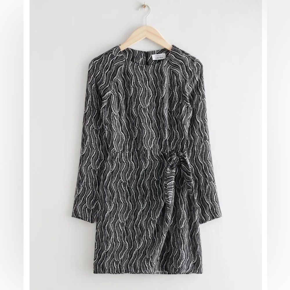 & Other Stories | Black + White Abstract Patterned Mini Faux Wrap Dress- Size 4